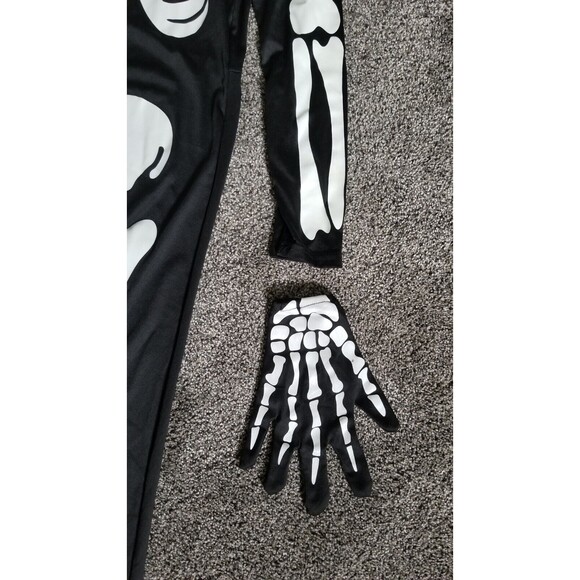 Skeleton Halloween Costume w/Hood & Gloves 1/2 Zip Approx Youth LARGE Pre-owned - Picture 3 of 9
